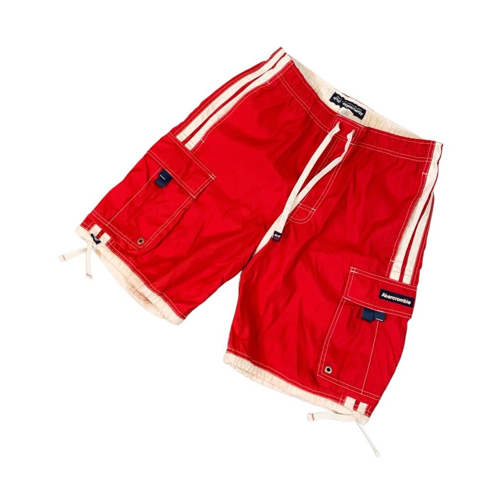 Vintage Abercrombie And Fitch Red Swim Trunks Relaxed Baggy Fit Size Medium Y2K